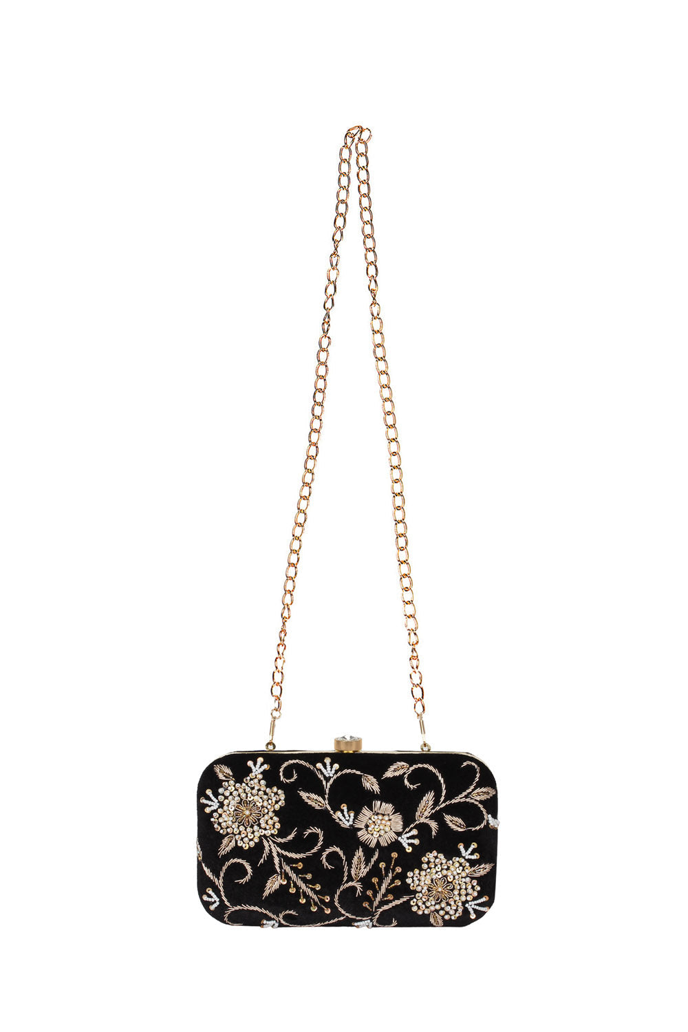 Designer Black Velvet With Gold Beadwork Embroidery Clutch