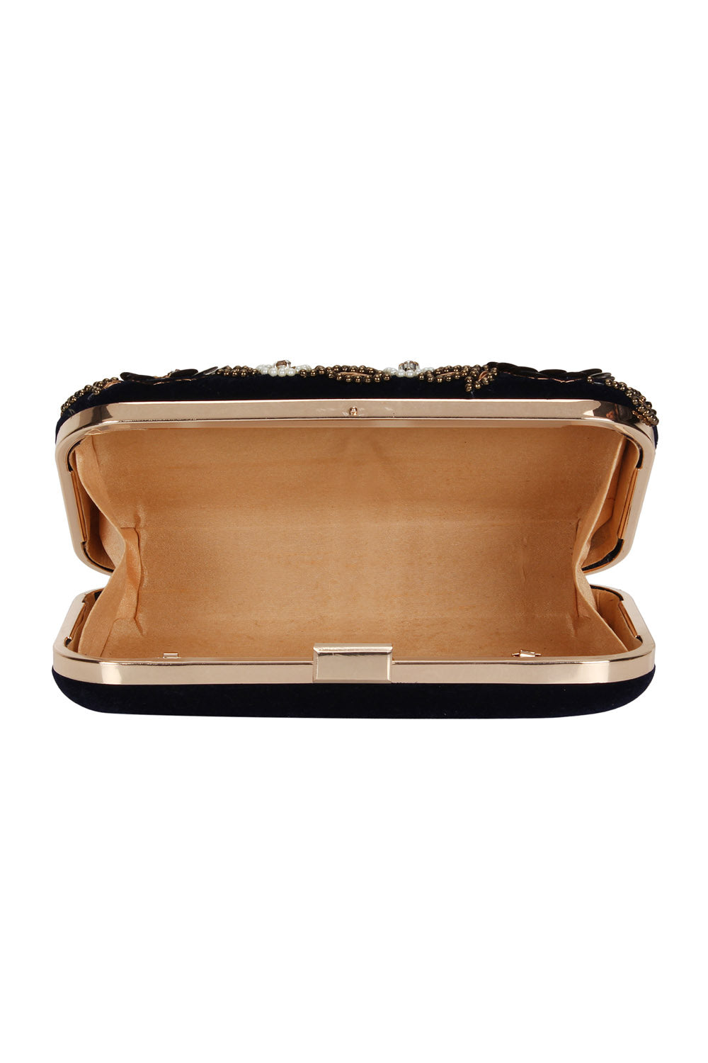 Designer Black Velvet Clutch with Sequins and Gold Embroidered Beadwork