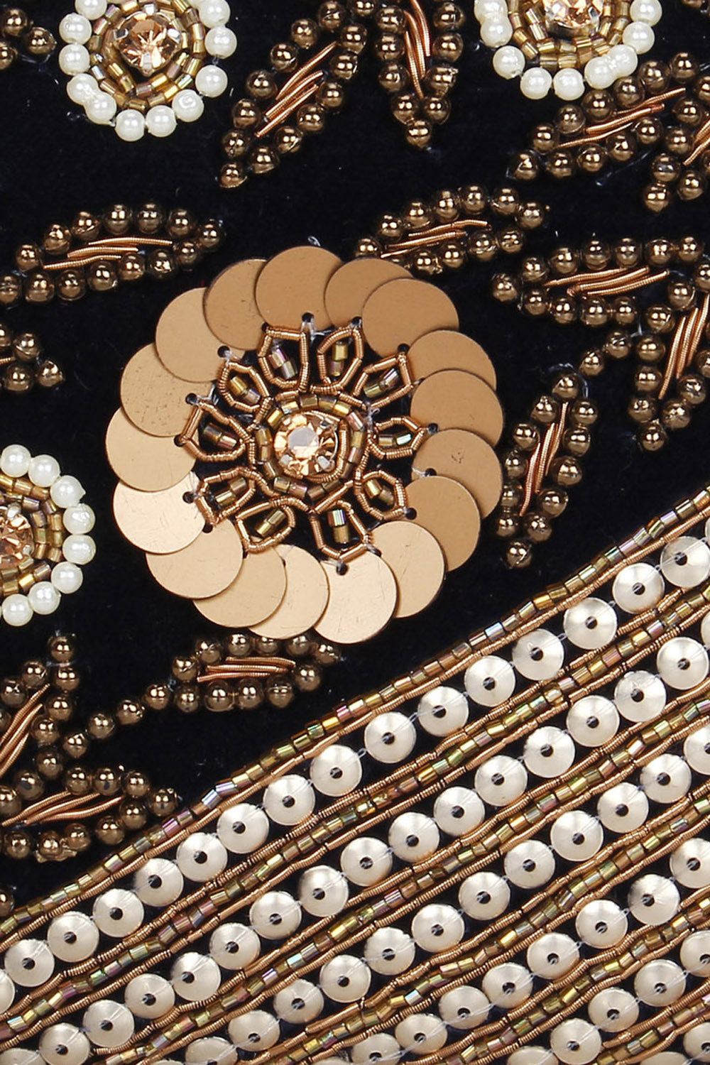 Designer Black Velvet Clutch with Sequins and Gold Embroidered Beadwork
