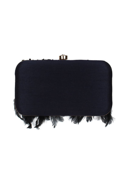 Designer Black Beadwork with Feather Trim Evening Bag