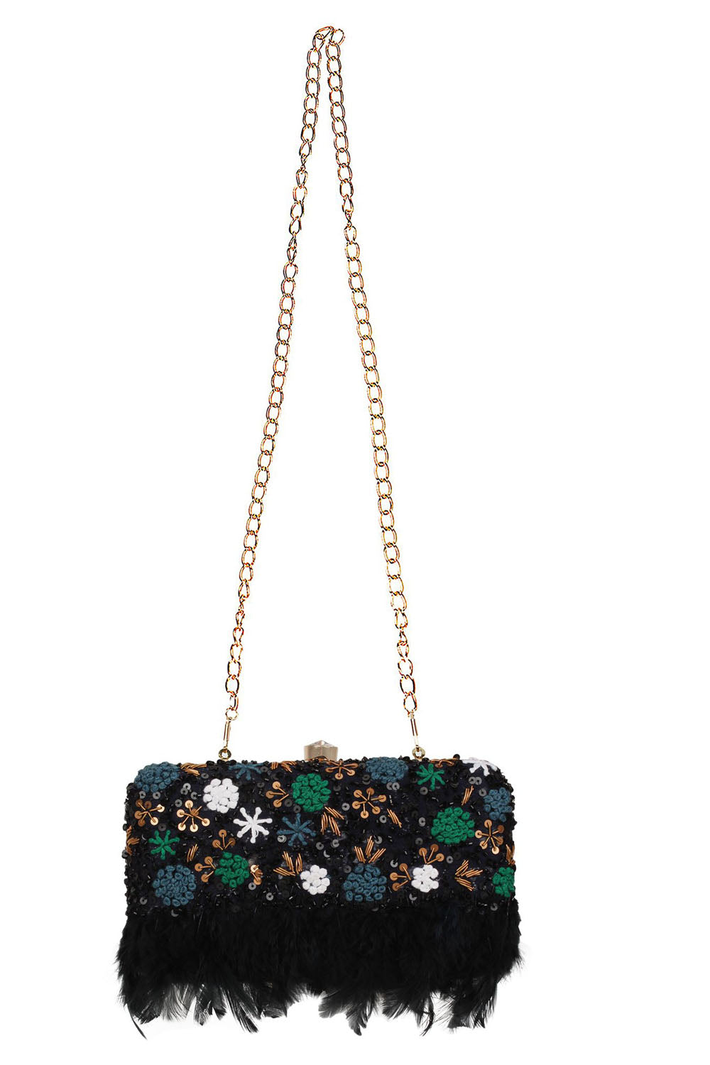 Designer Black Beadwork with Feather Trim Evening Bag