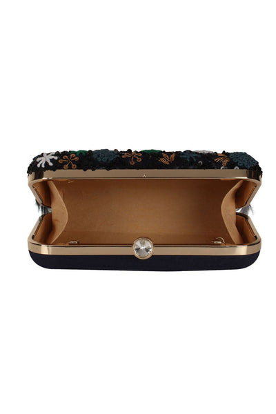 Designer Black Beadwork with Feather Trim Evening Bag