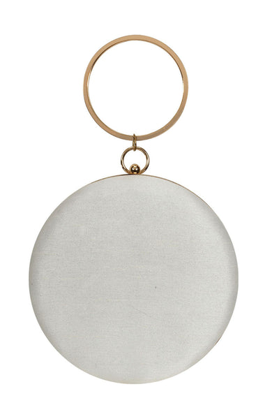 Designer Round White Evening Bag with Lionhead Design Beadwork