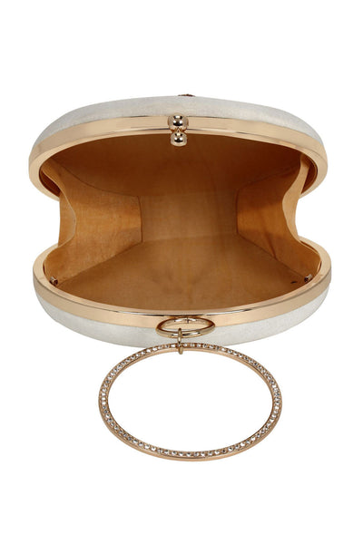 Designer Round White Evening Bag with Lionhead Design Beadwork