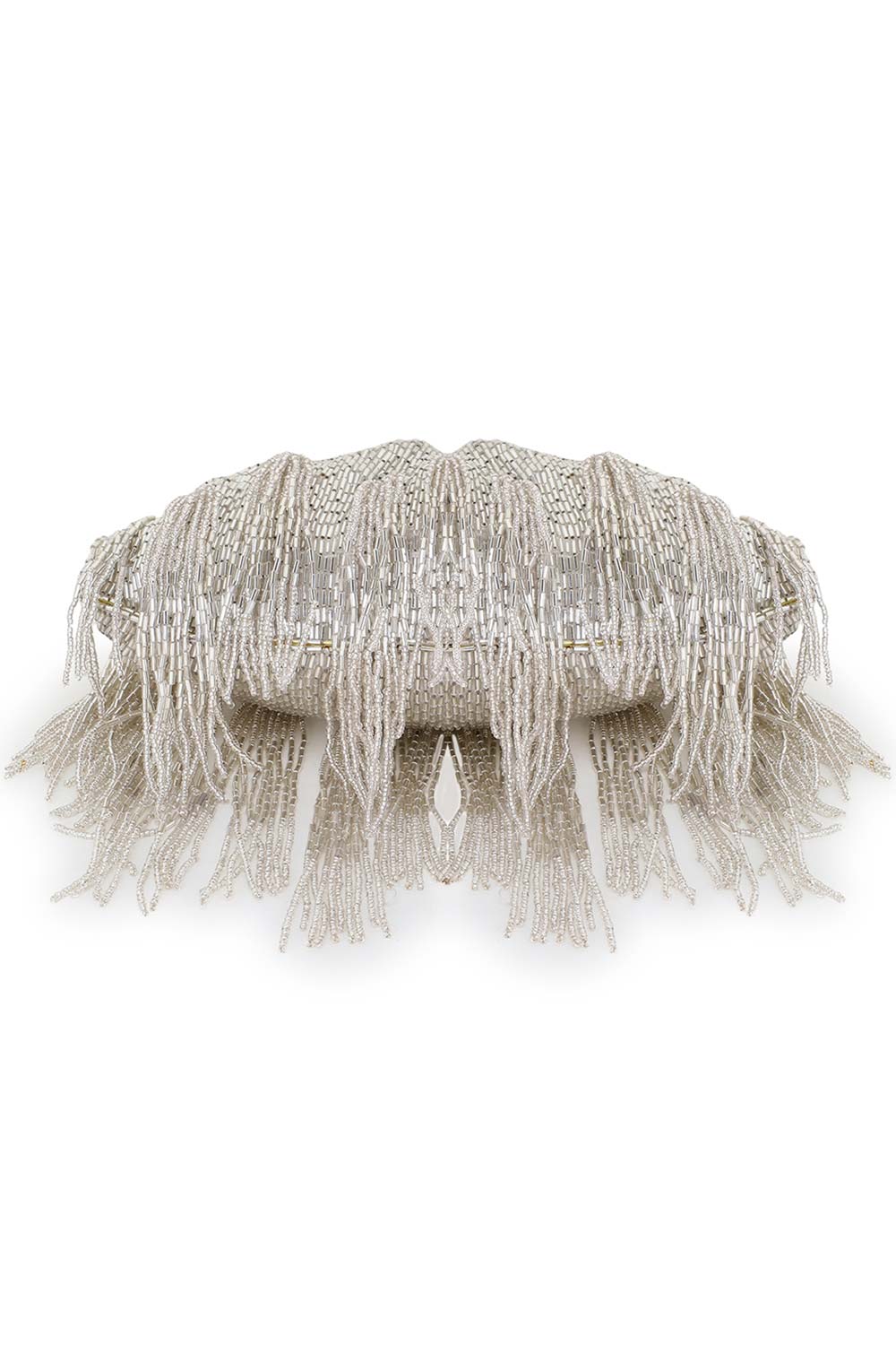 Designer Silver Beadwork Tasselled Pochette Purse