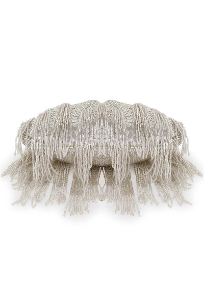 Designer Silver Beadwork Tasselled Pochette Purse