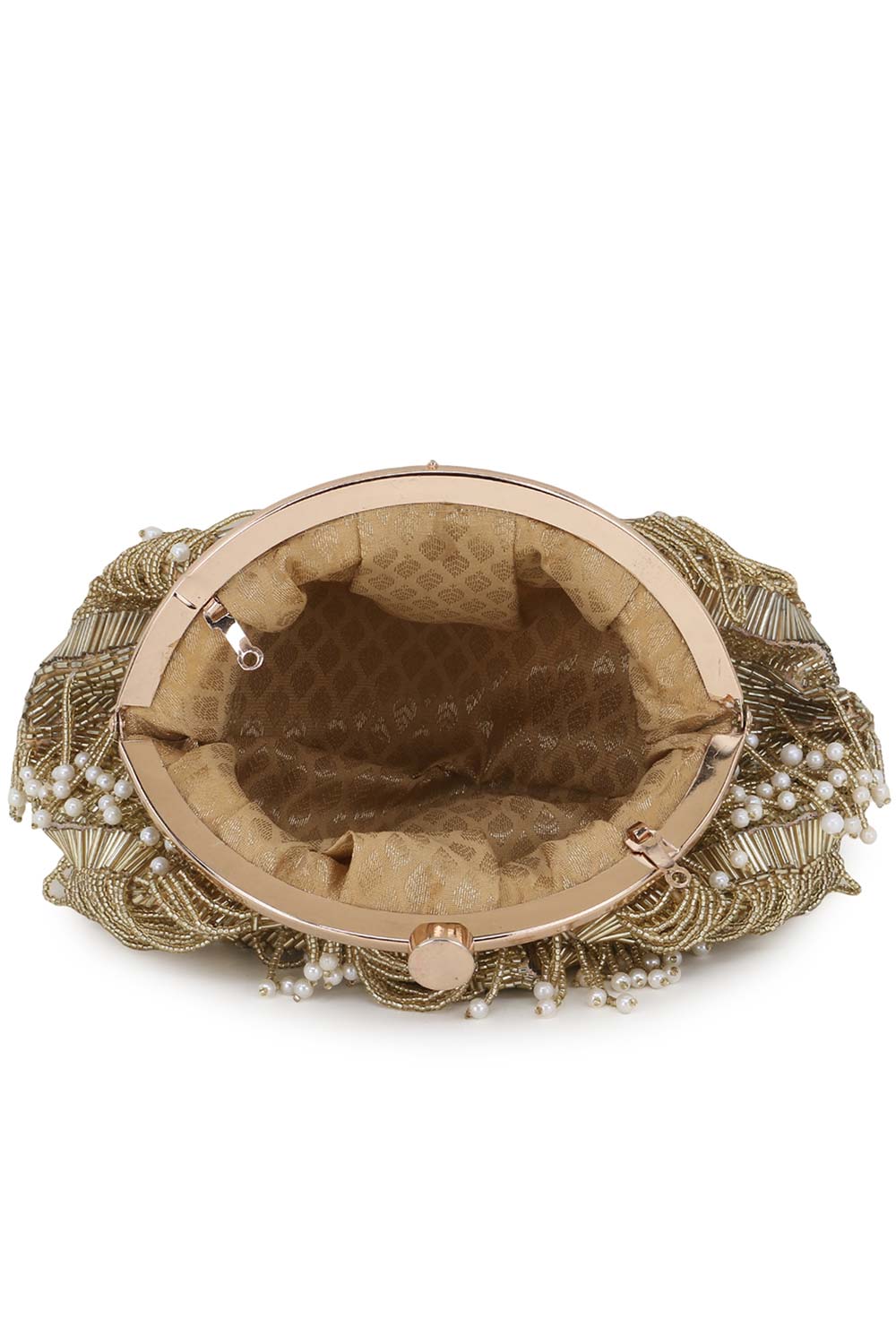 Designer Gold Beadwork & Tassels Silk Pochette Purse