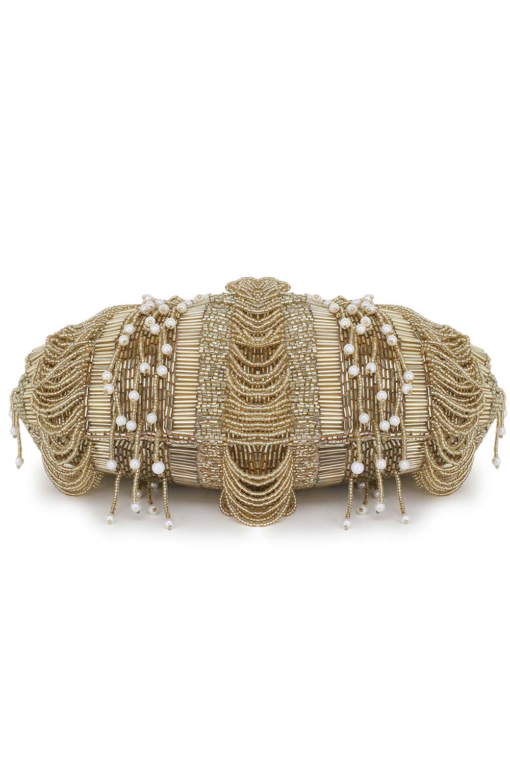 Designer Gold Beadwork & Tassels Silk Pochette Purse