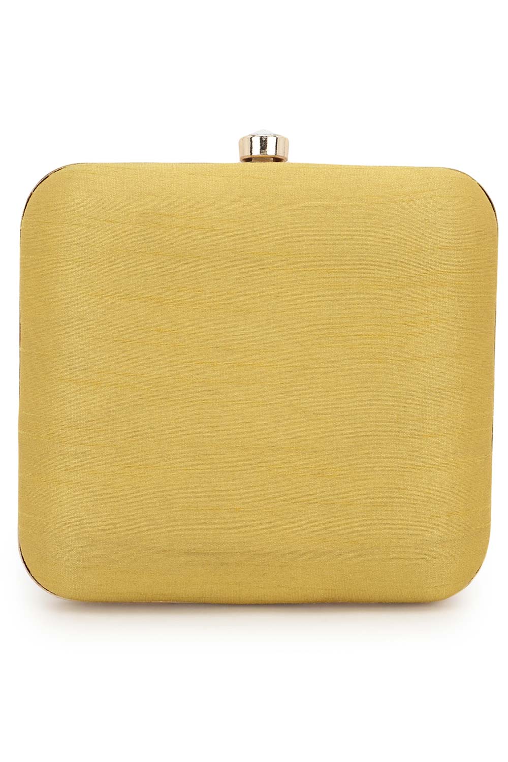 Designer Yellow Silk with Gold Quirky Beadwork Square Clutch