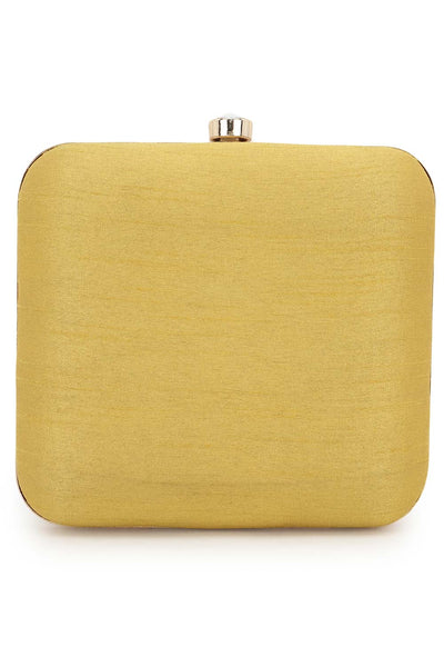 Designer Yellow Silk with Gold Quirky Beadwork Square Clutch