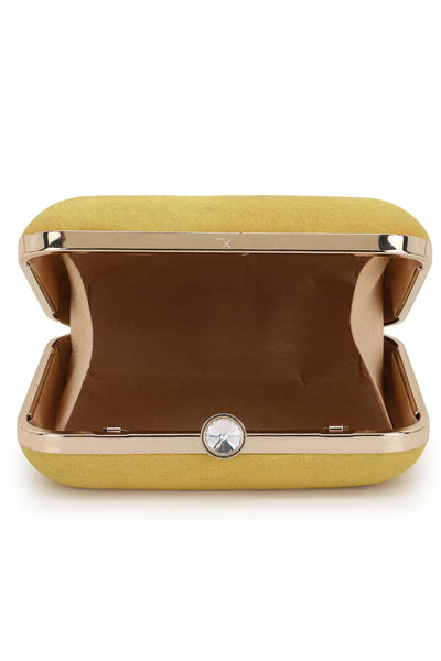 Designer Yellow Silk with Gold Quirky Beadwork Square Clutch