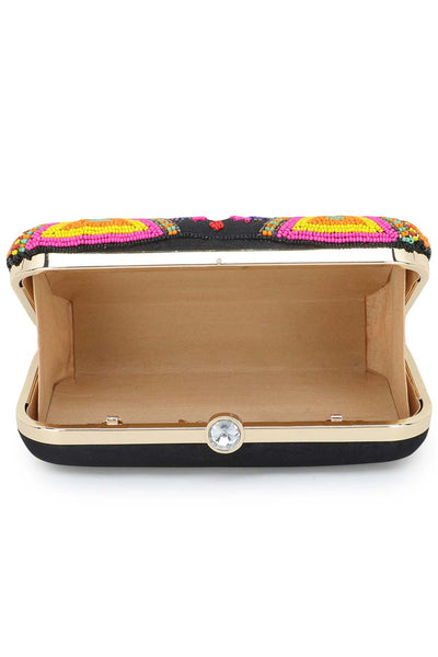 Designer Black & Multi-colored Peacock Beadwork Clutch