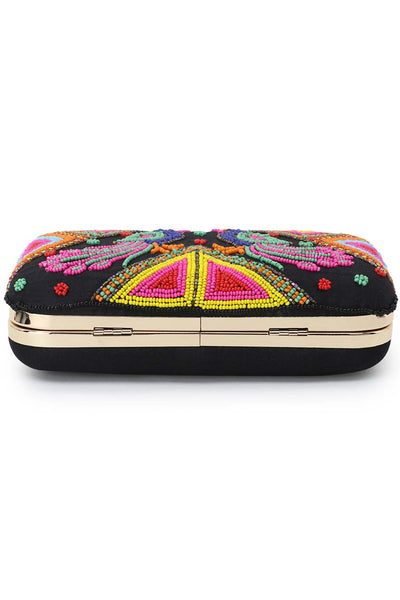 Designer Black & Multi-colored Peacock Beadwork Clutch