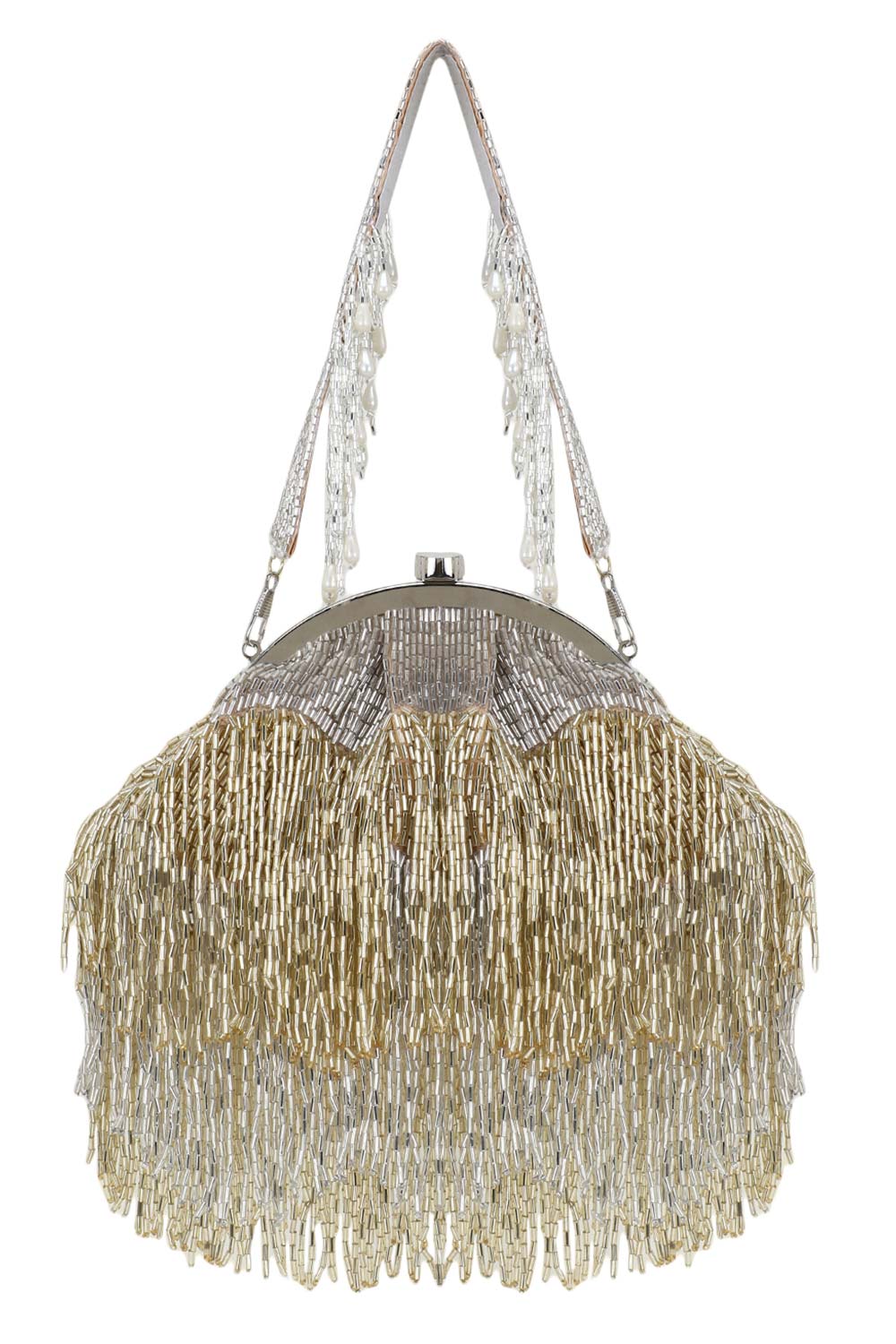 Designer Dangling Gold & Silver Beadwork Evening Purse