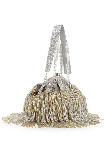 Designer Dangling Gold & Silver Beadwork Evening Purse