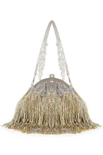 Designer Dangling Gold & Silver Beadwork Evening Purse