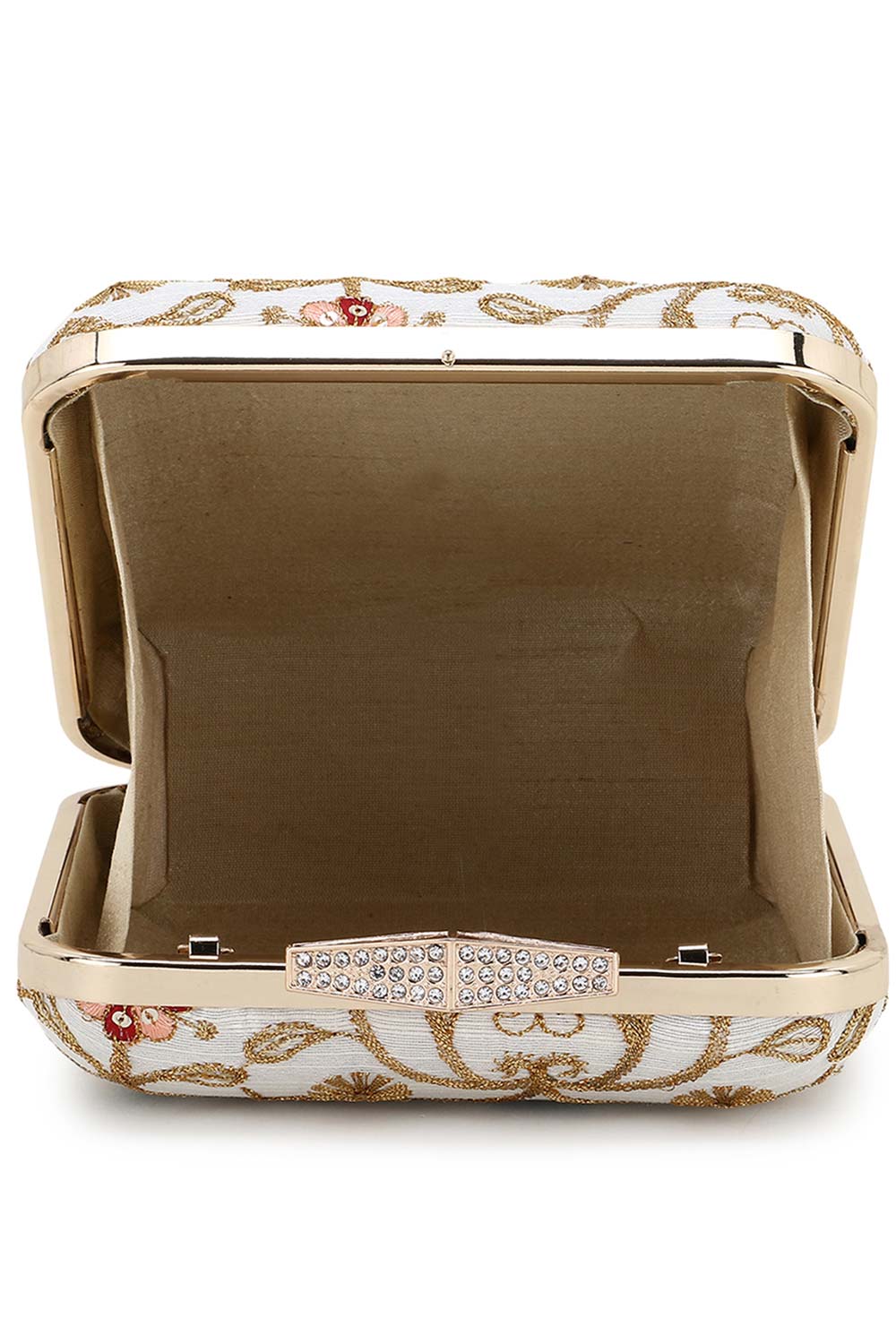 Designer Natural & Multicolor Floral Embroidery Square Clutch