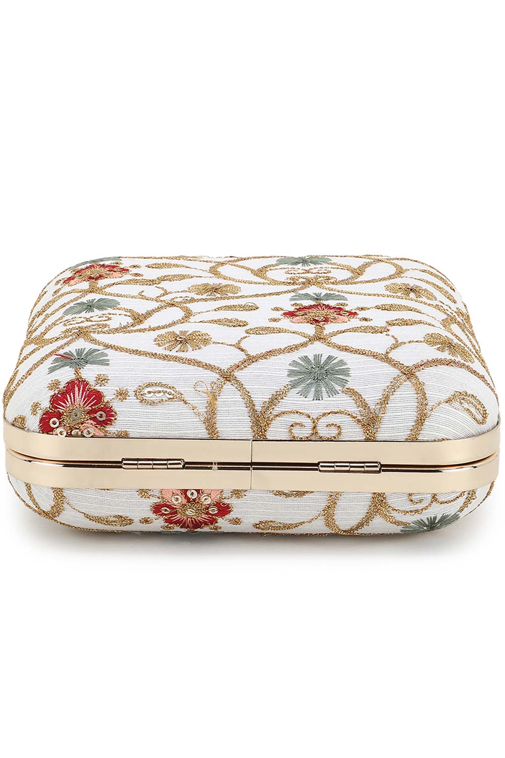 Designer Natural & Multicolor Floral Embroidery Square Clutch