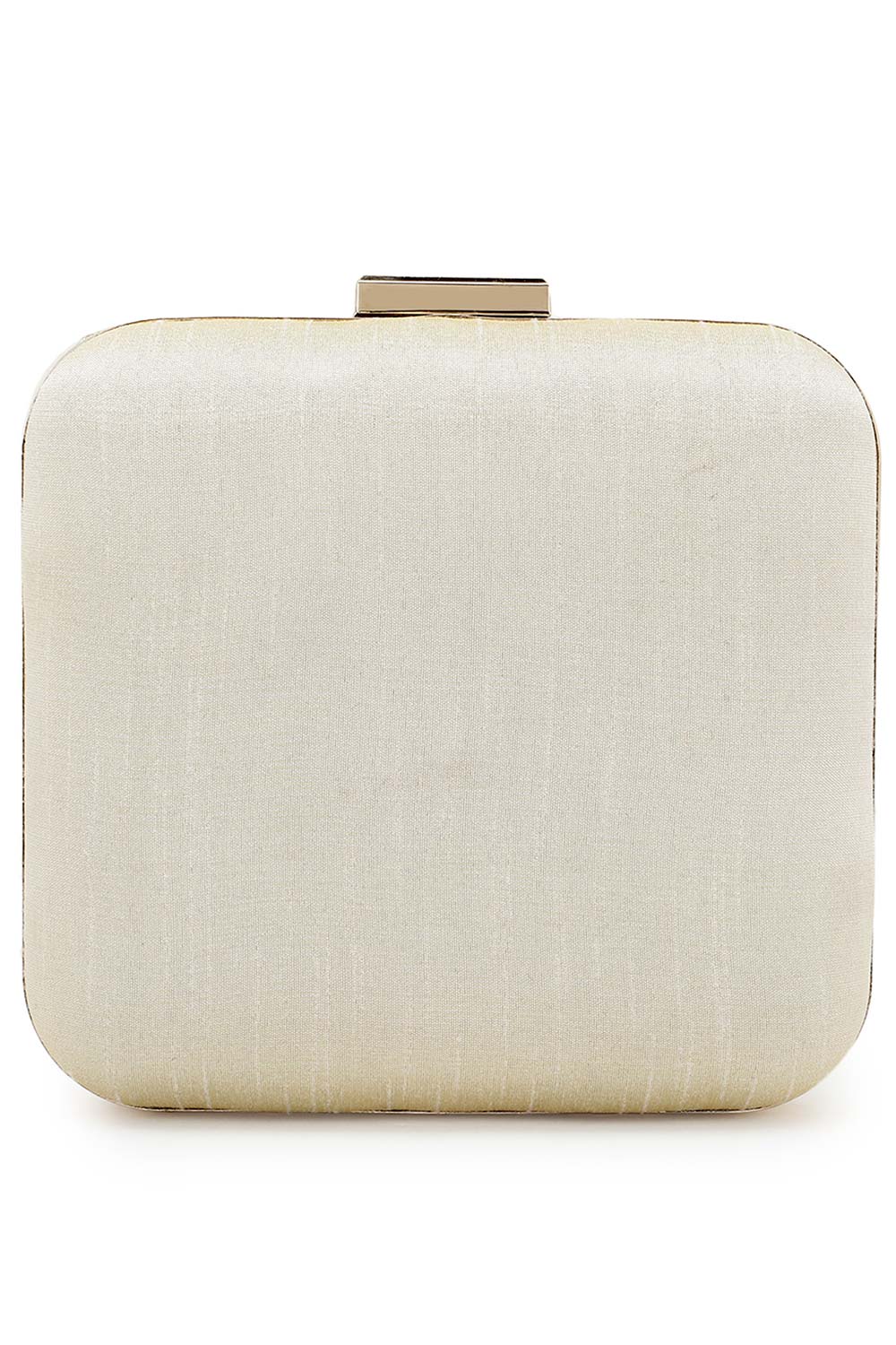 Designer Beige and Gold Square Clutch with Floral and Pearl Embroidery