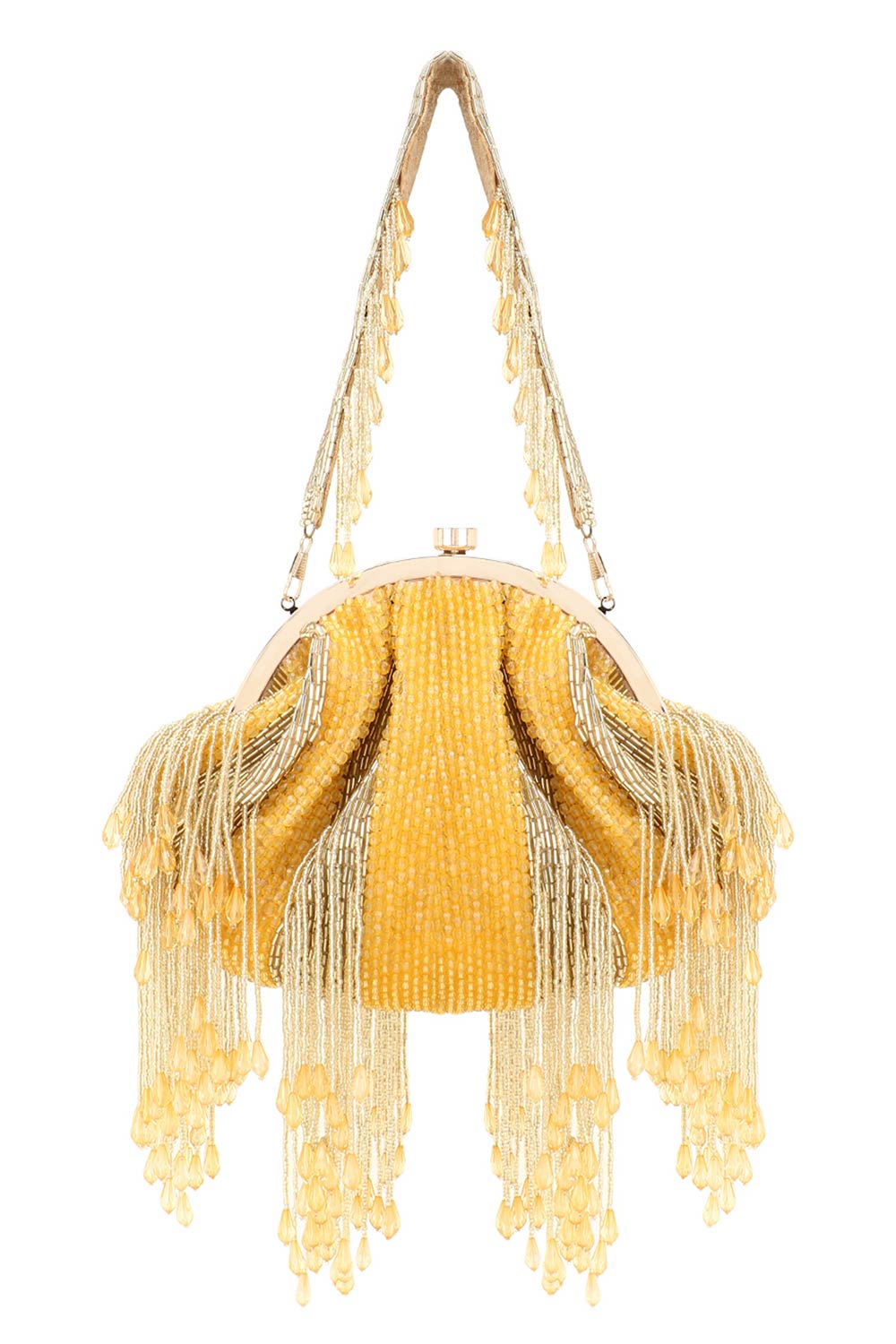 Designer Mustard & Gold Dangling Beads Pochette