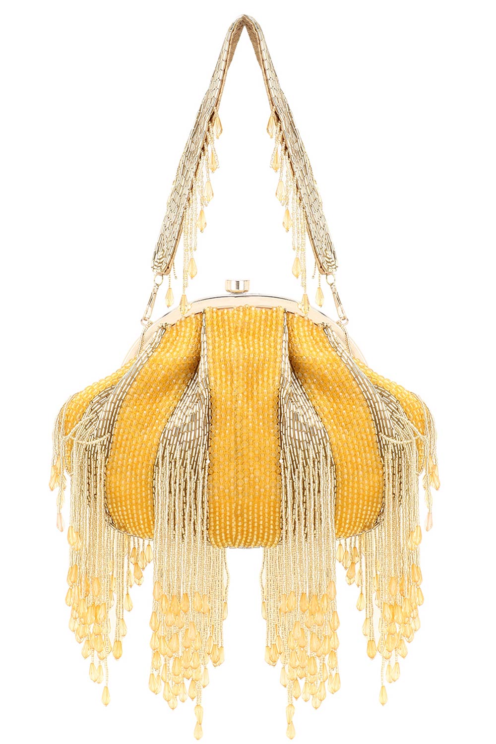 Designer Mustard & Gold Dangling Beads Pochette