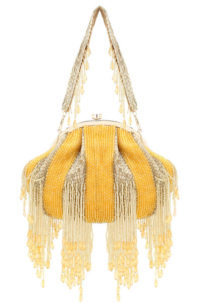 Designer Mustard & Gold Dangling Beads Pochette