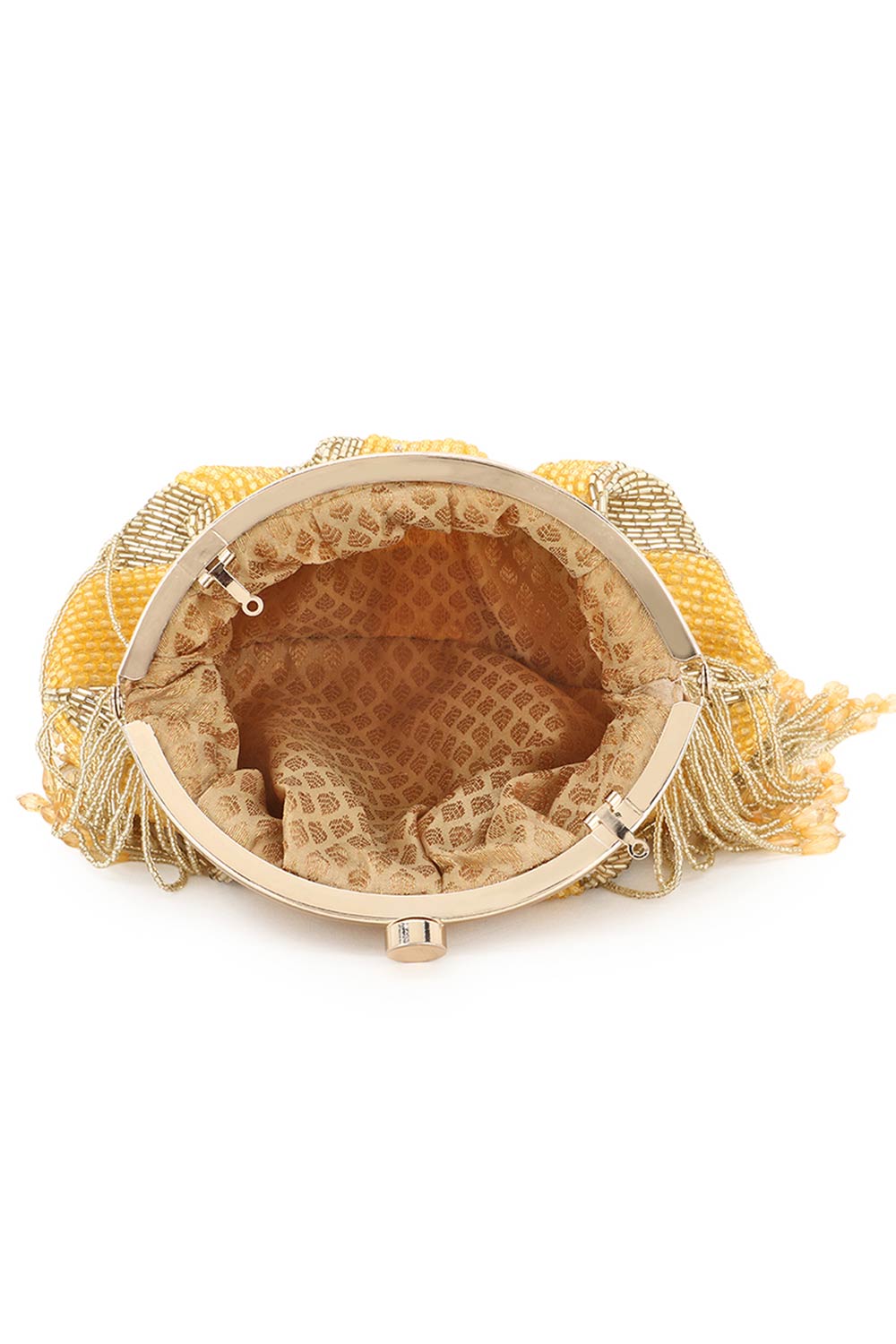 Designer Mustard & Gold Dangling Beads Pochette