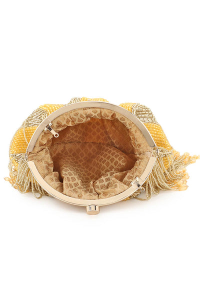 Designer Mustard & Gold Dangling Beads Pochette