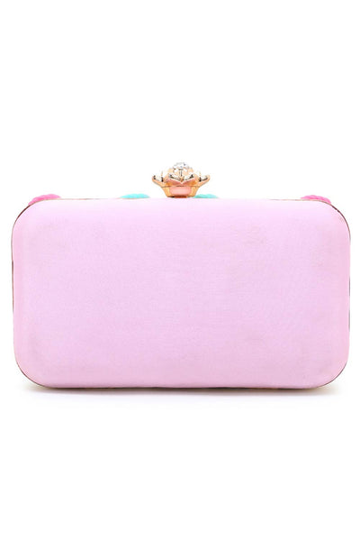 Designer Pink & Multi  Silk Floral Sequinned Clutch