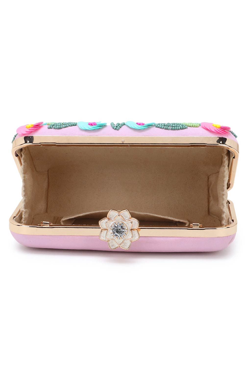 Designer Pink & Multi  Silk Floral Sequinned Clutch