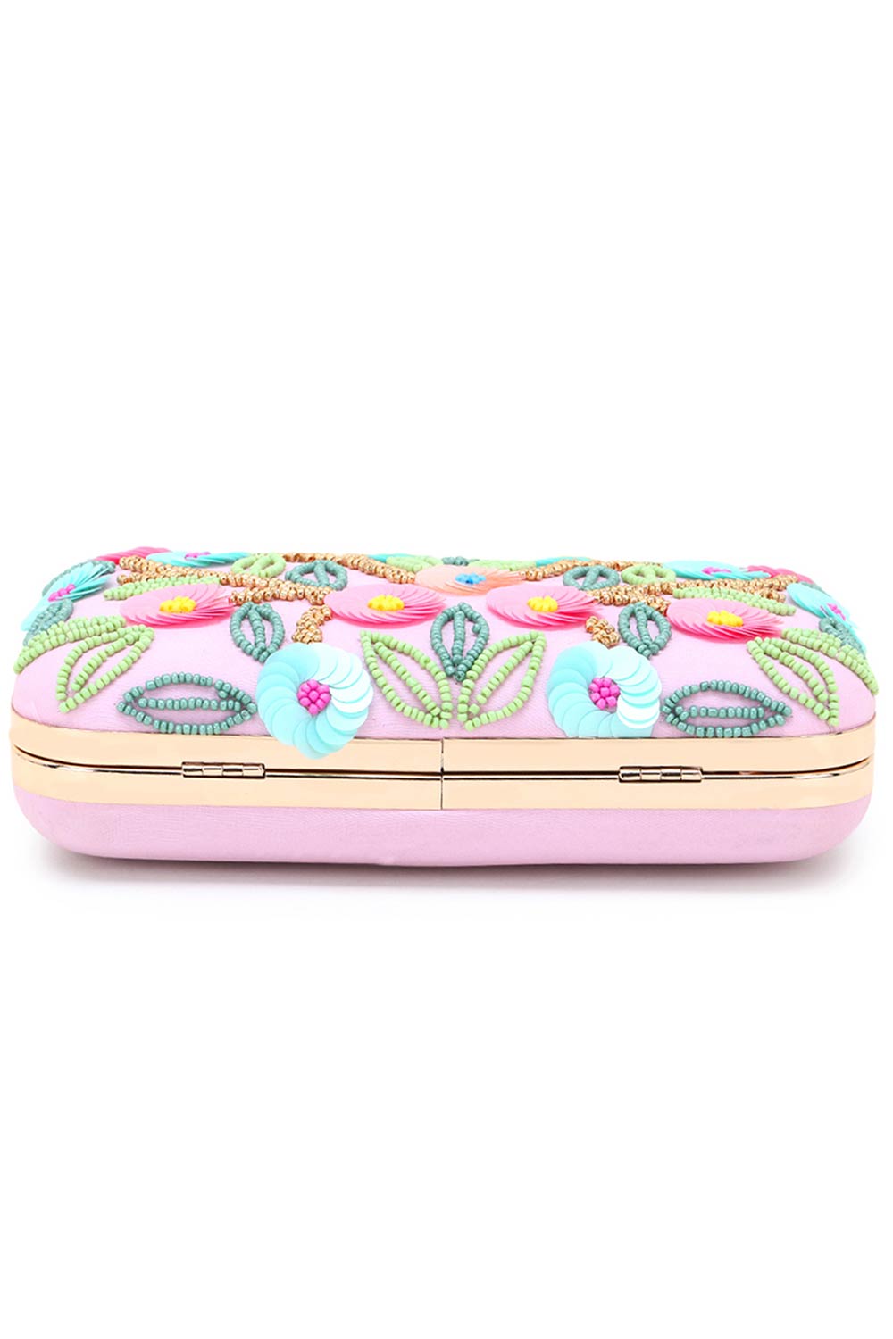 Designer Pink & Multi  Silk Floral Sequinned Clutch