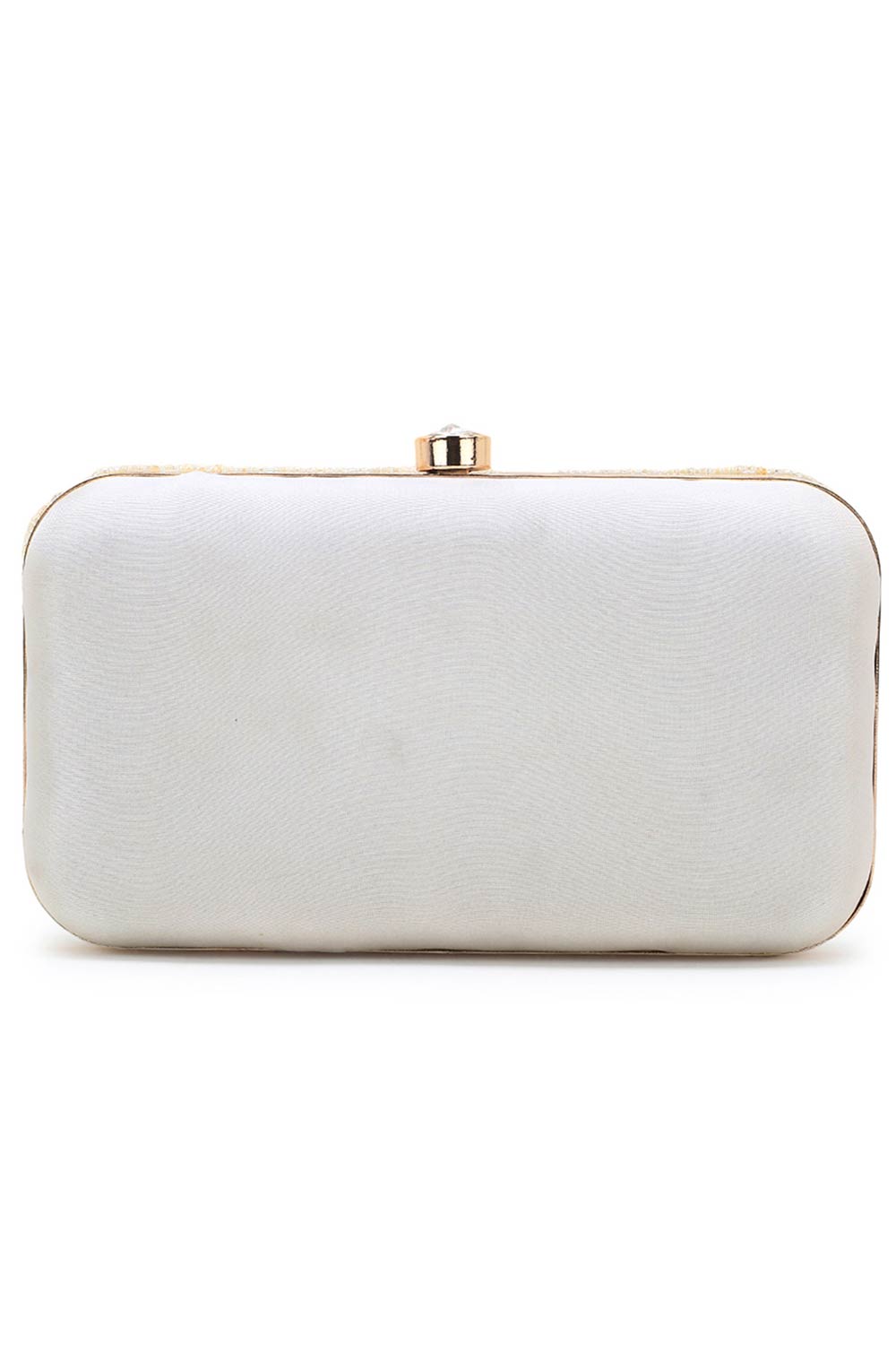 Designer Off White  Silk Geometric Clutch with Mirror Work