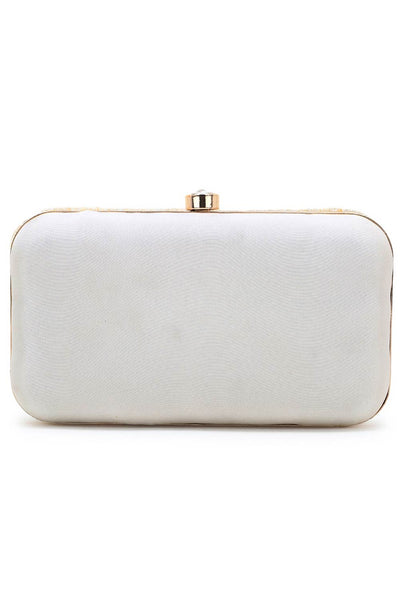 Designer Off White  Silk Geometric Clutch with Mirror Work