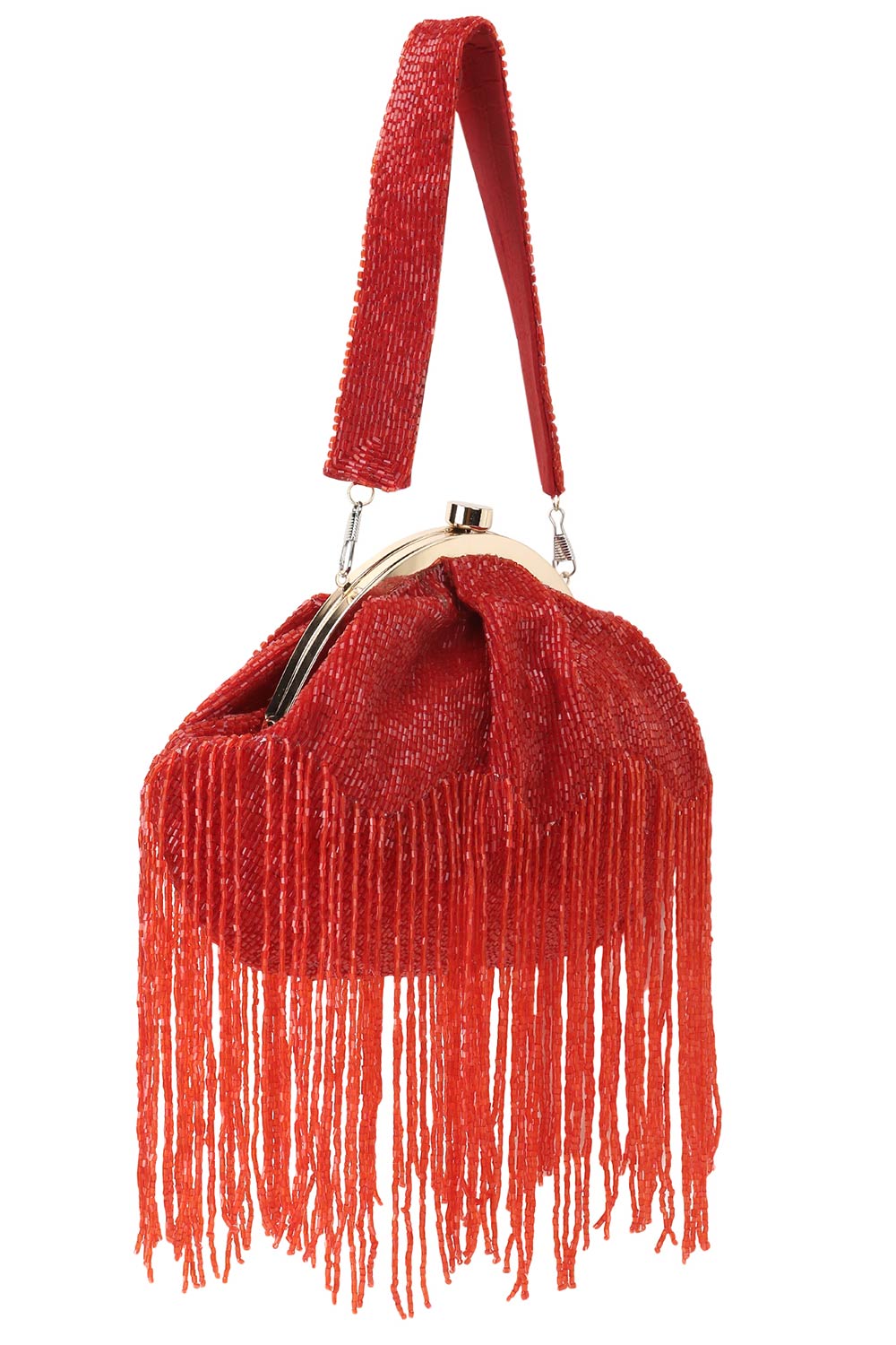 Designer Red Dangling Beads Evening Bag