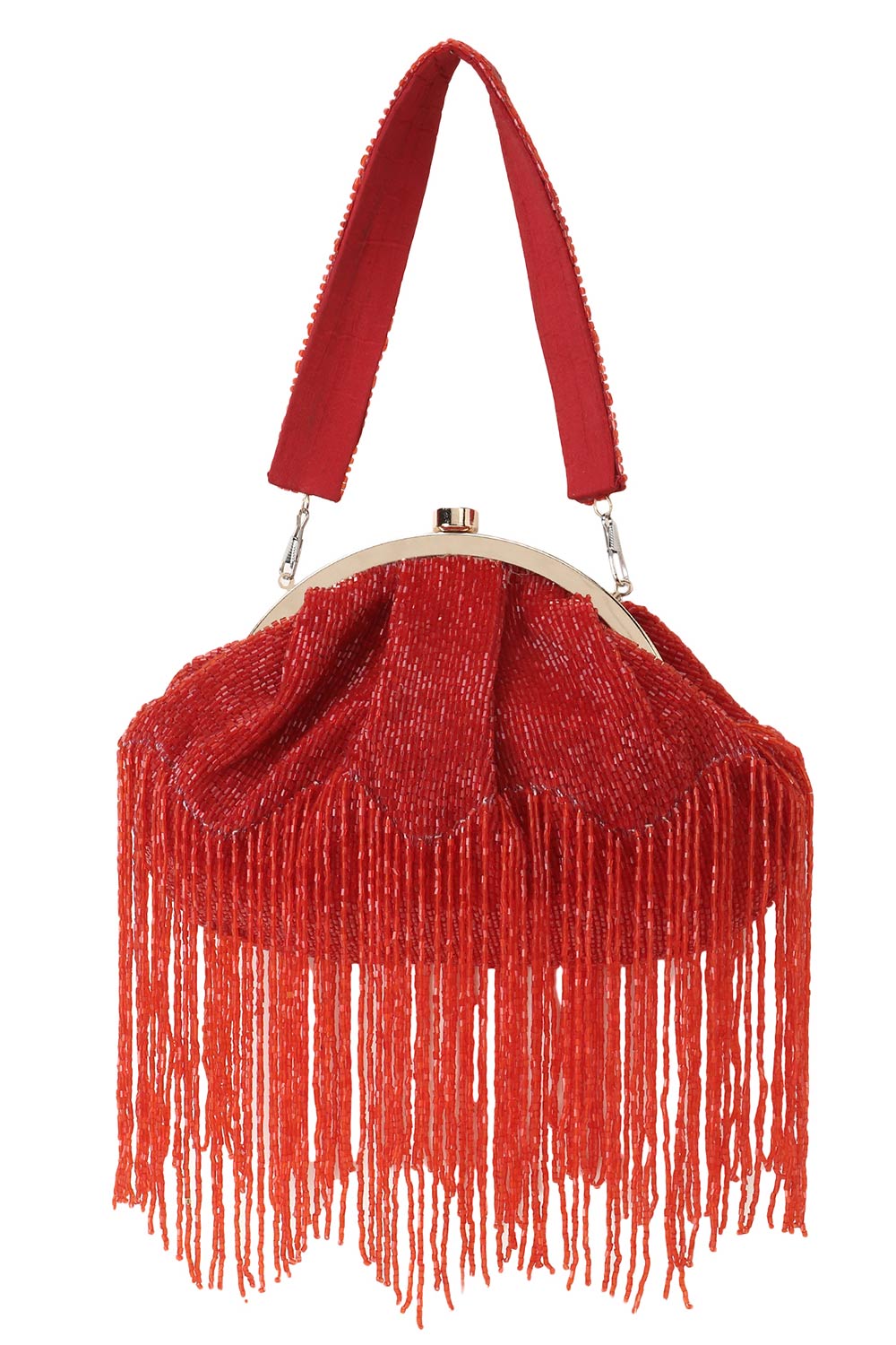 Designer Red Dangling Beads Evening Bag