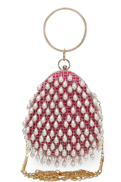 Designer Teardrop Wristlet In Fuscia with Dangling Pearls