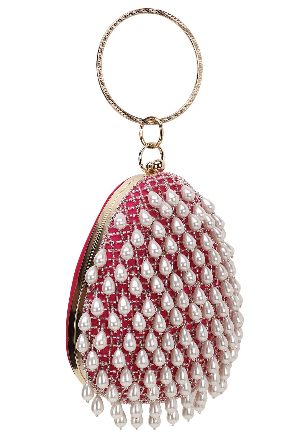 Designer Teardrop Wristlet In Fuscia with Dangling Pearls