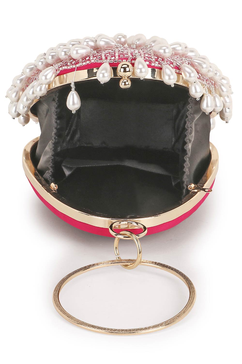 Designer Teardrop Wristlet In Fuscia with Dangling Pearls