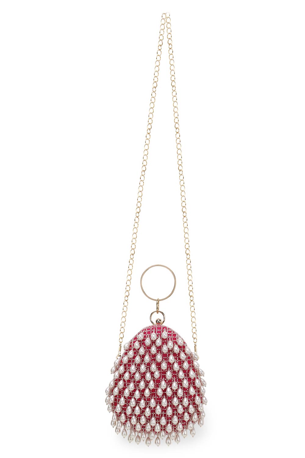 Designer Teardrop Wristlet In Fuscia with Dangling Pearls
