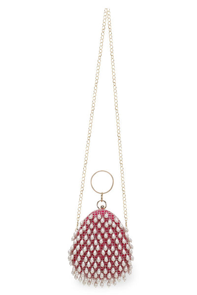 Designer Teardrop Wristlet In Fuscia with Dangling Pearls