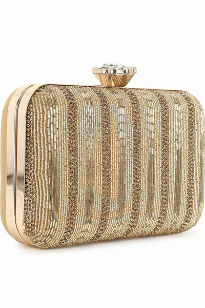 Designer Gold Silk and Beads Striped Clutch