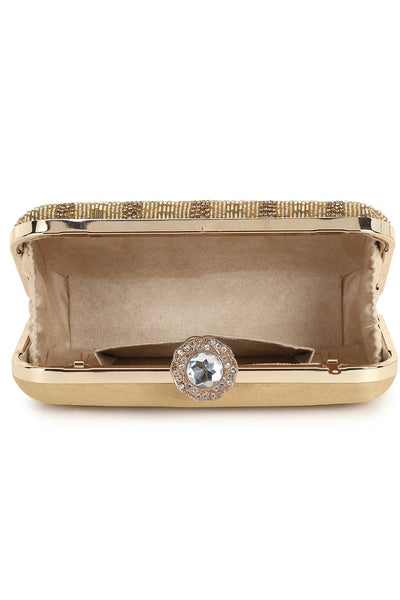 Designer Gold Silk and Beads Striped Clutch