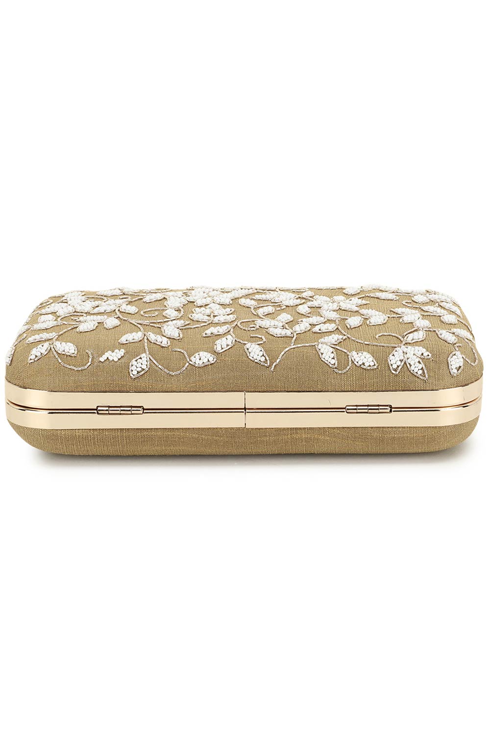 Designer Beige & White Botanical Beadwork Evening Bag