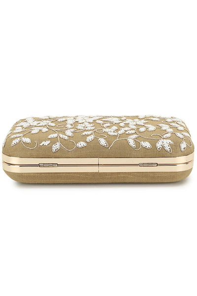 Designer Beige & White Botanical Beadwork Evening Bag