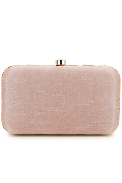 Designer Pastel Pink & Gold Embellished  Silk Clutch