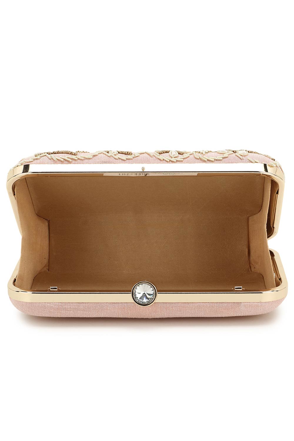 Designer Pastel Pink & Gold Embellished  Silk Clutch