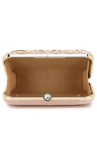 Designer Pastel Pink & Gold Embellished  Silk Clutch