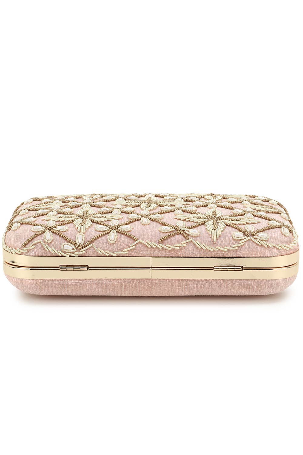 Designer Pastel Pink & Gold Embellished  Silk Clutch
