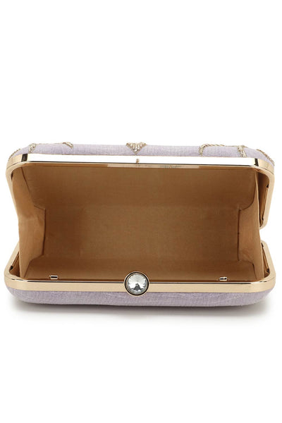 Designer Pastel Purple & Gold Embellished  Silk Clutch