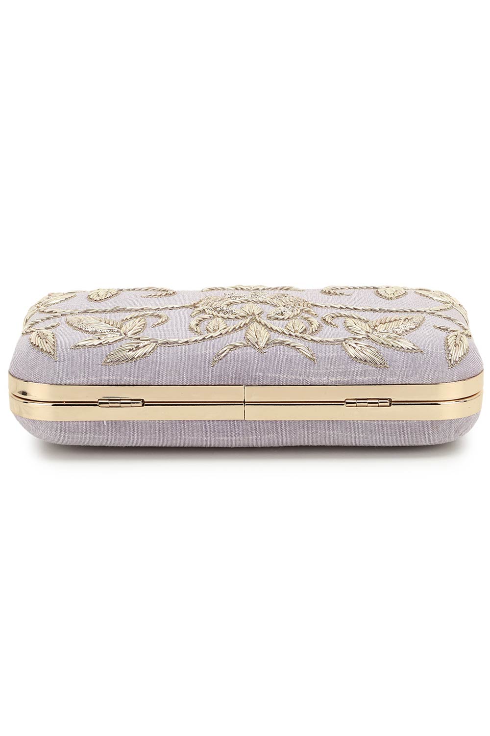 Designer Pastel Purple & Gold Embellished  Silk Clutch